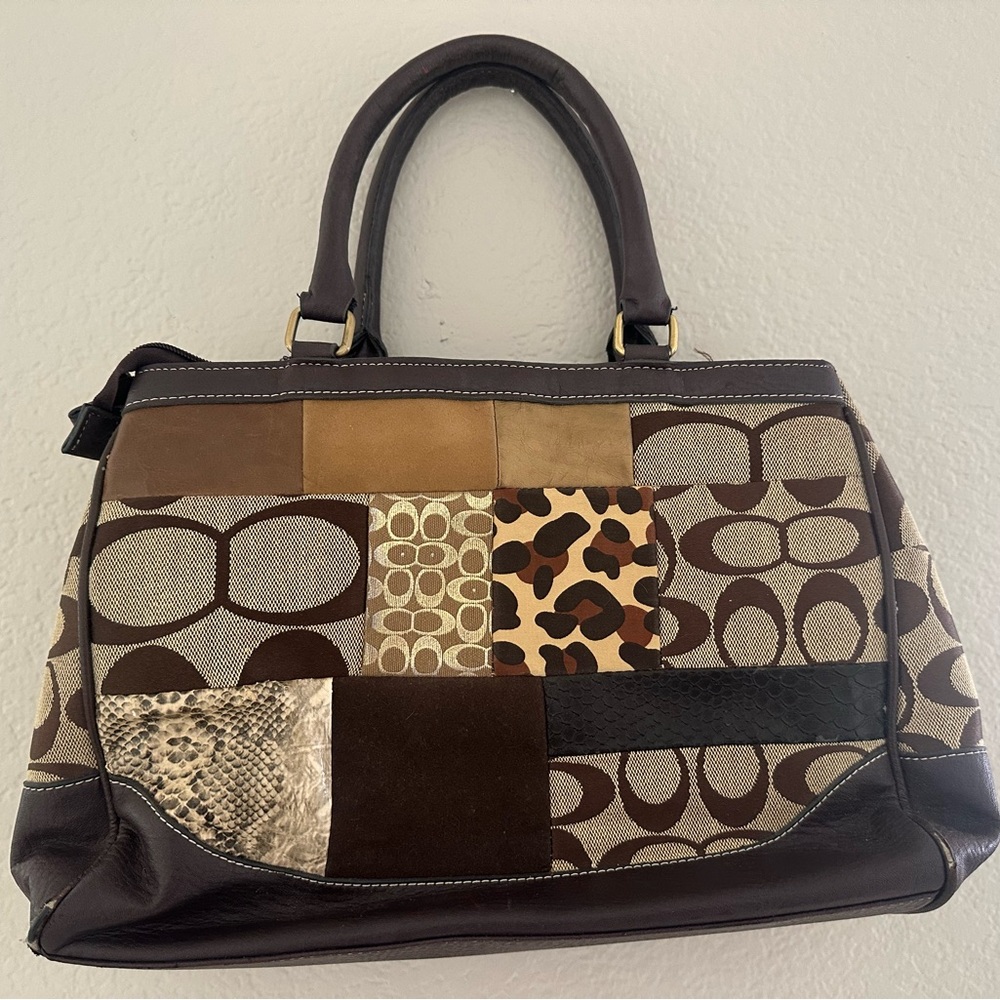 Patchwork  purse bag Handbag - Brown and Tan Vintage